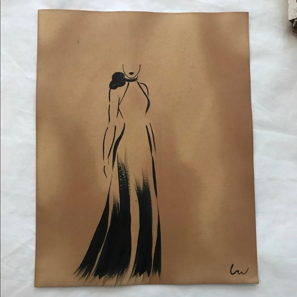 Art of outlined dress on tea soaked paper-original